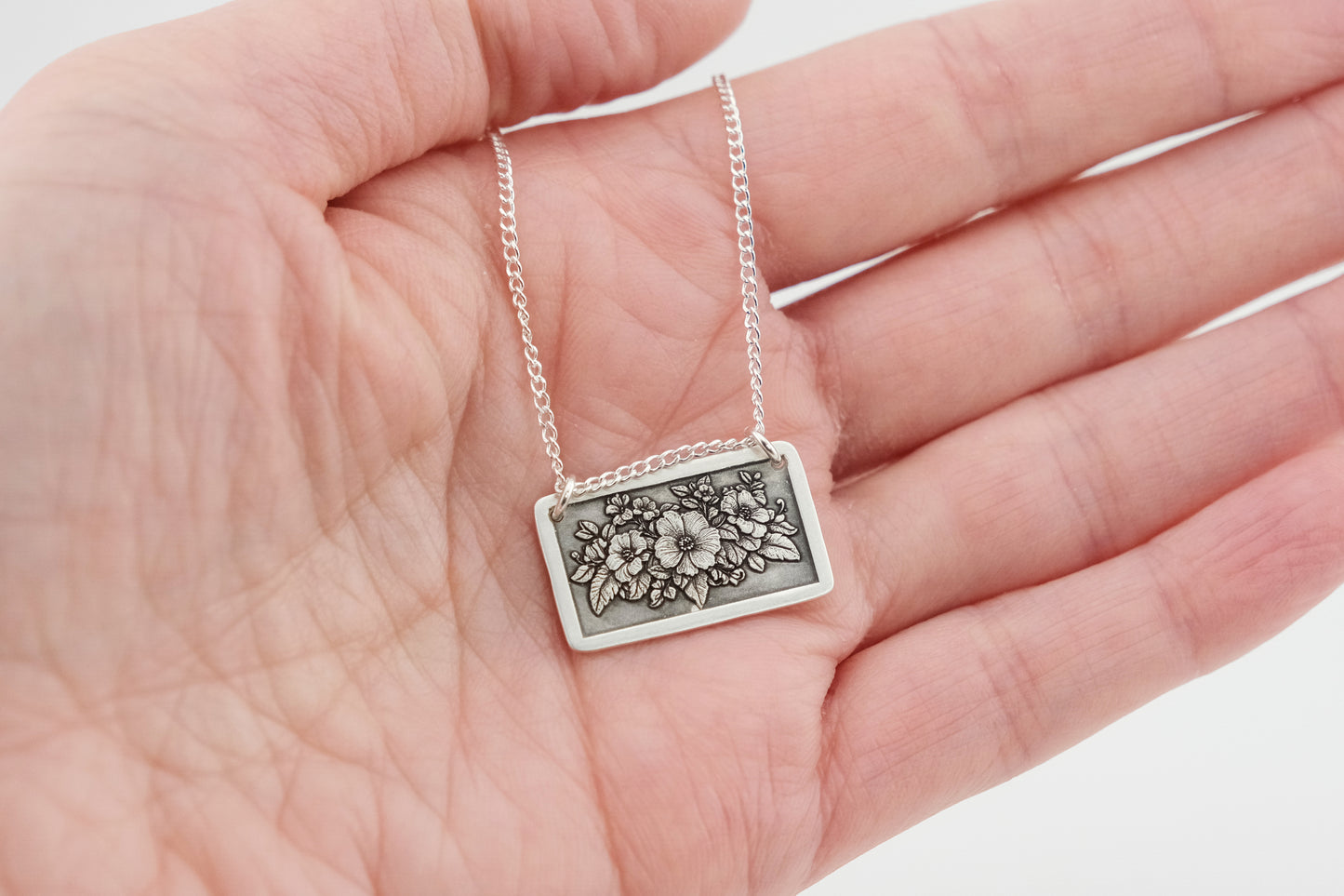 Necklace, Engraved Floral Frame Necklace 2