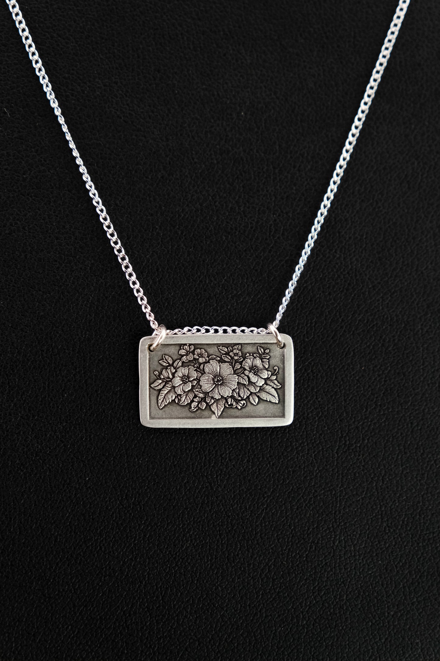 Necklace, Engraved Floral Frame Necklace 2