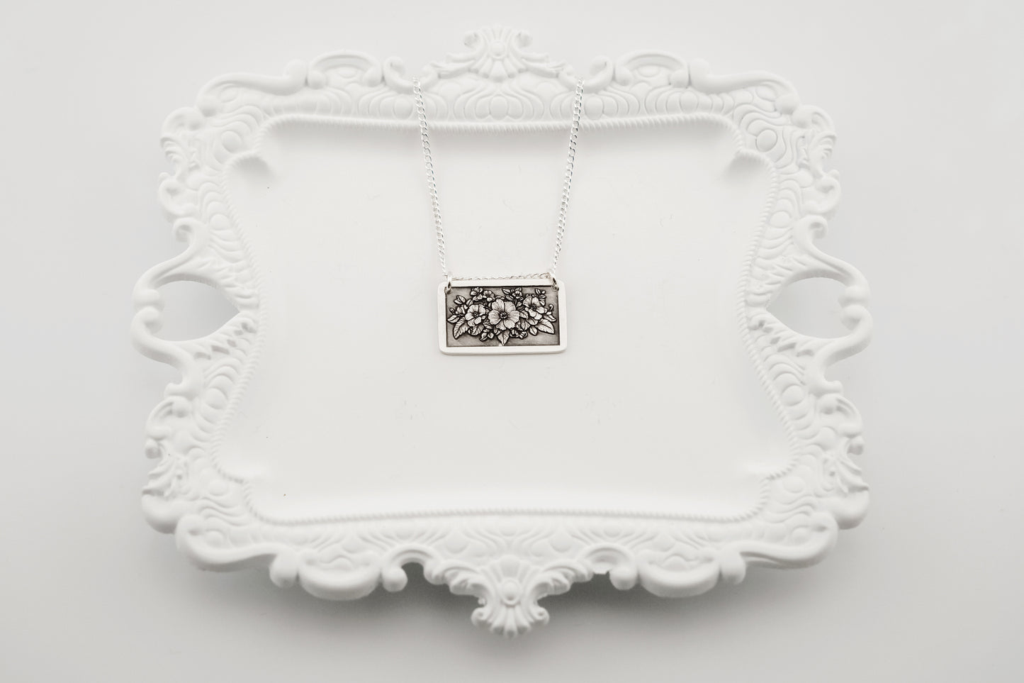 Necklace, Engraved Floral Frame Necklace 2