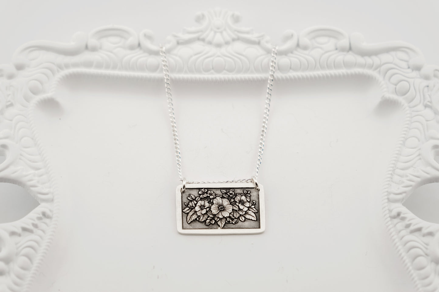 Necklace, Engraved Floral Frame Necklace 2
