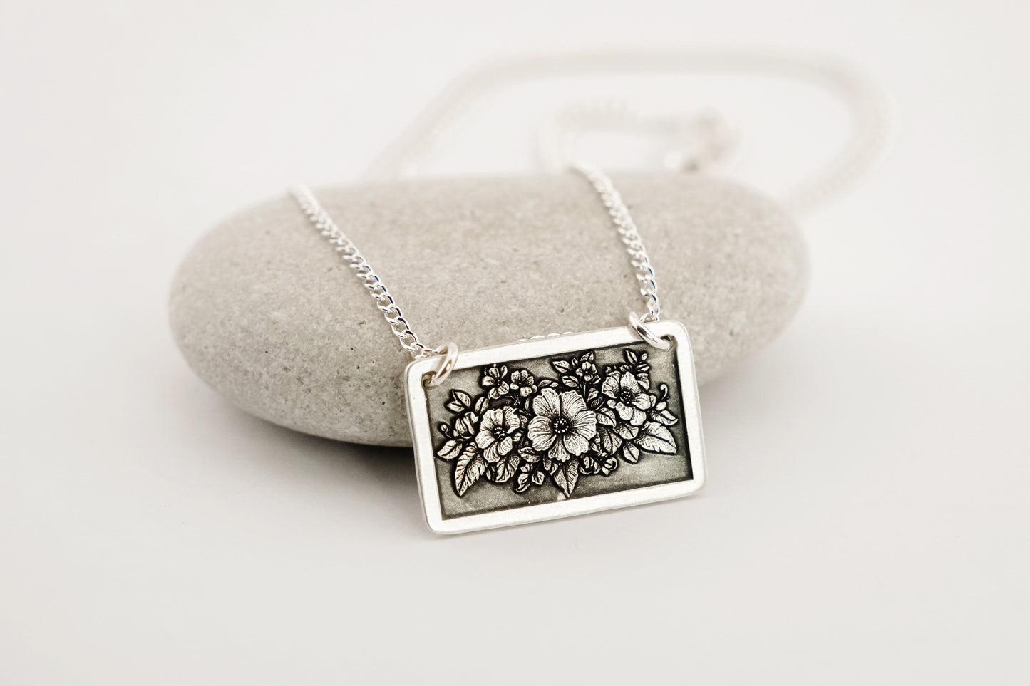 Necklace, Engraved Floral Frame Necklace 2