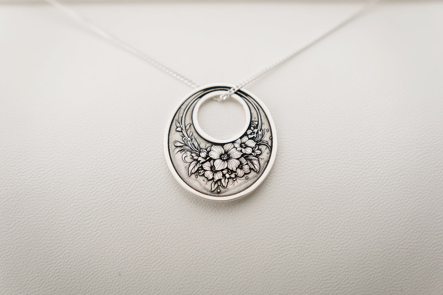 Necklace, Engraved Flower Bouquet Necklace