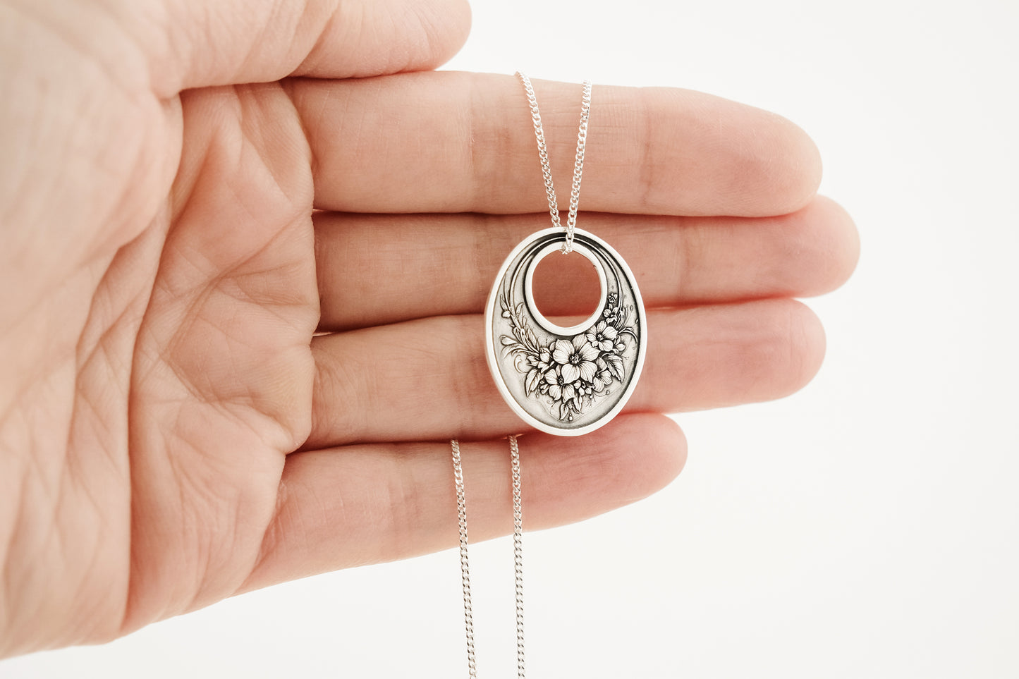 Necklace, Engraved Flower Bouquet Necklace