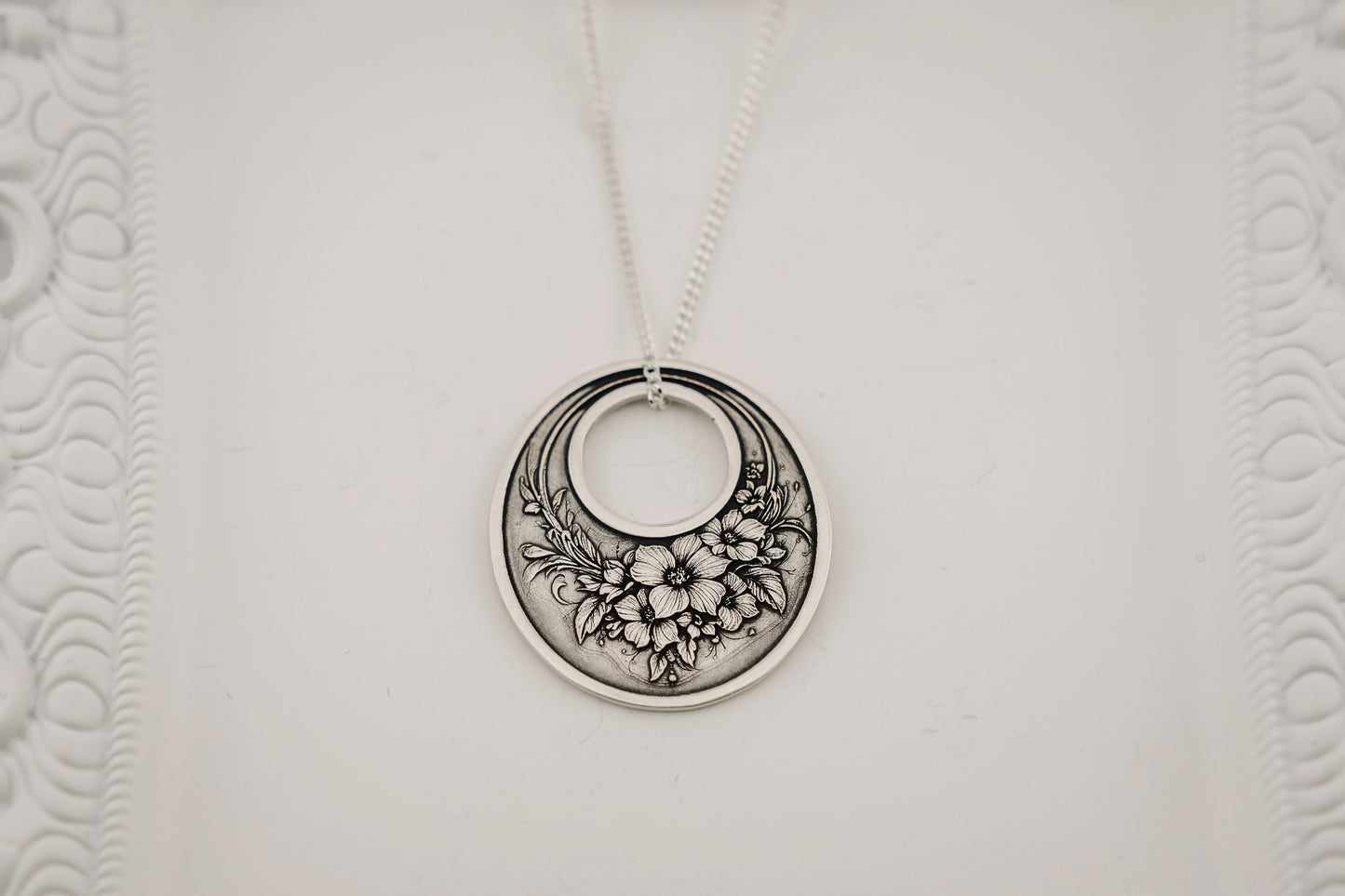 Necklace, Engraved Flower Bouquet Necklace
