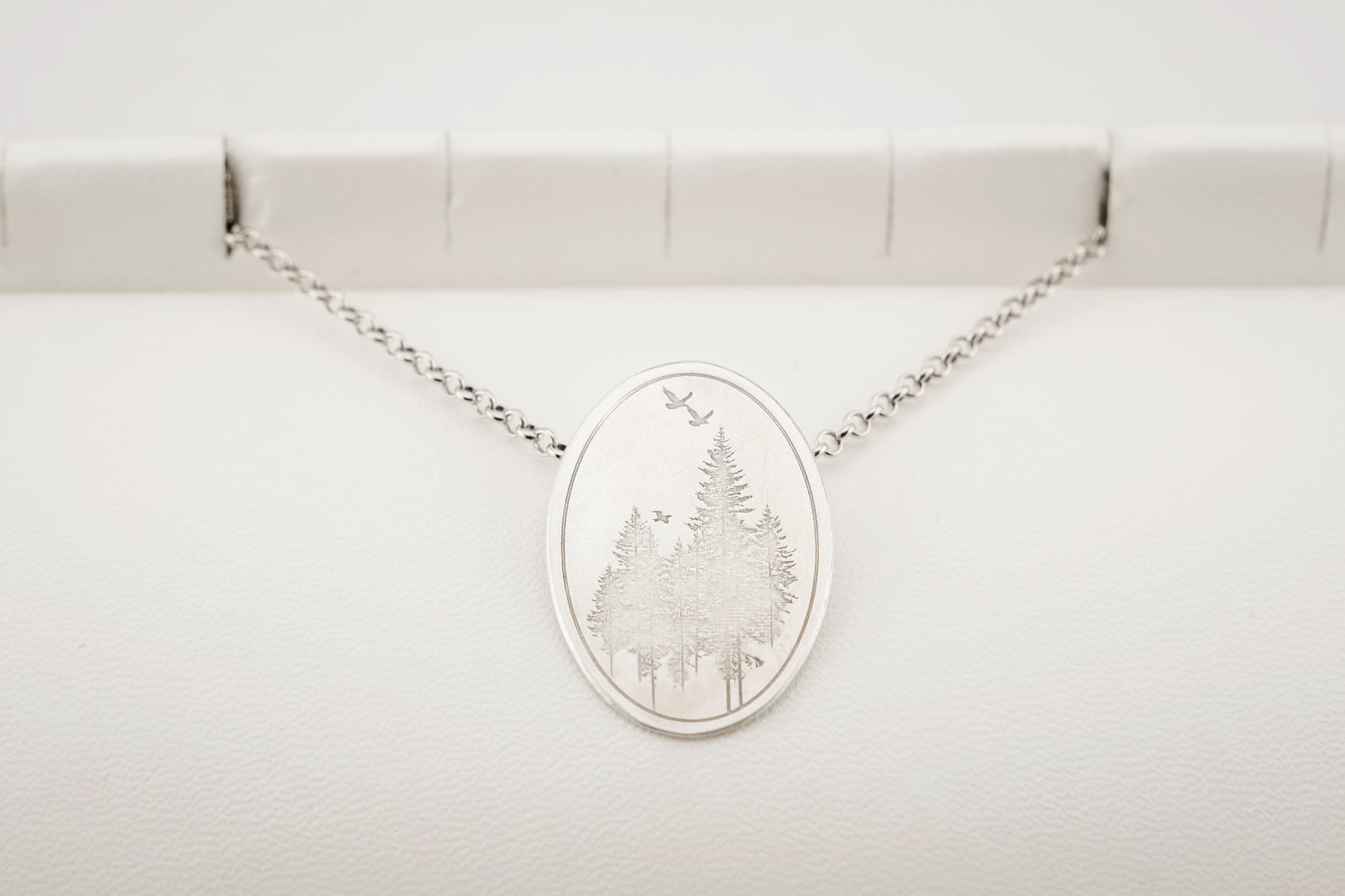 Necklace, Engraved "Forest Oval" Necklace with hidden bail