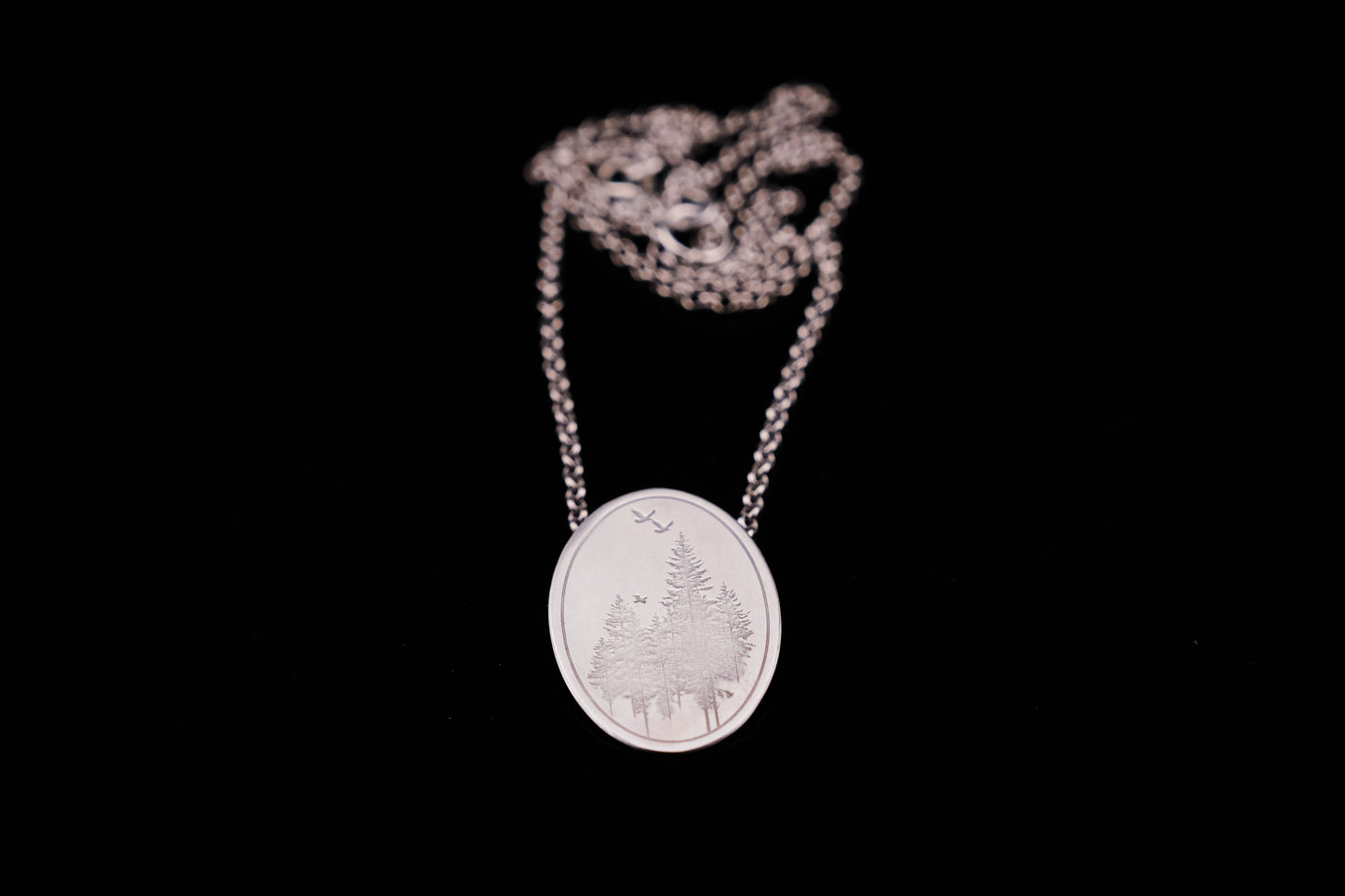 Necklace, Engraved "Forest Oval" Necklace with hidden bail