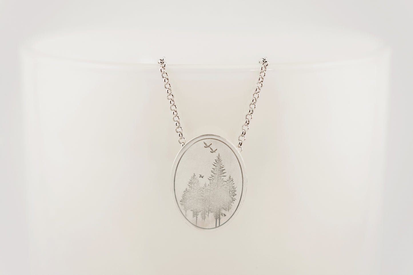 Necklace, Engraved "Forest Oval" Necklace with hidden bail