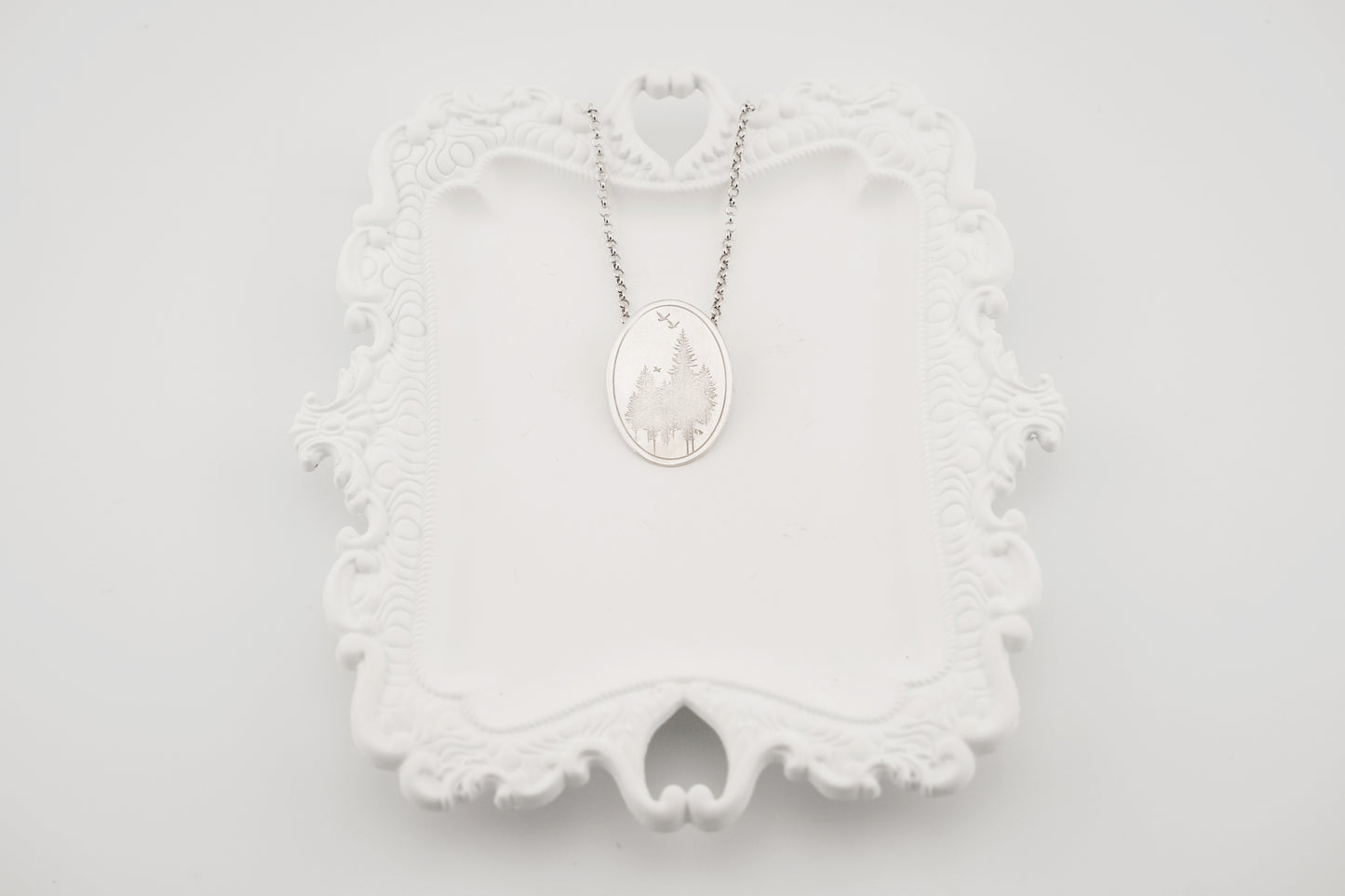 Necklace, Engraved "Forest Oval" Necklace with hidden bail