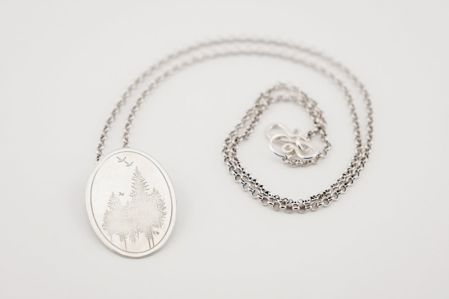 Necklace, Engraved "Forest Oval" Necklace with hidden bail