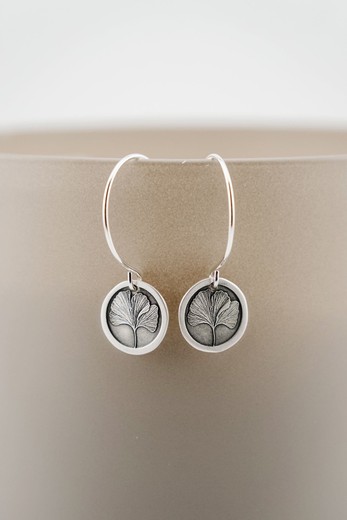 Earrings, Engraved Ginkgo Earrings