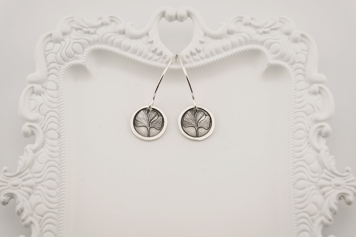 Earrings, Engraved Ginkgo Earrings