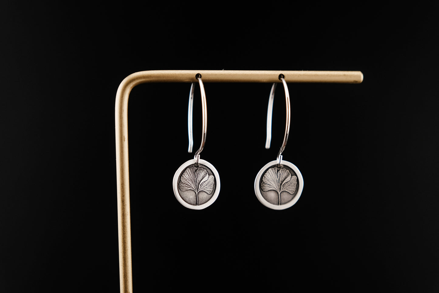 Earrings, Engraved Ginkgo Earrings