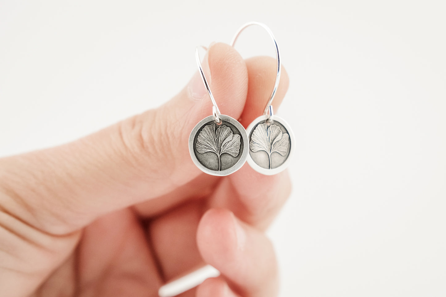 Earrings, Engraved Ginkgo Earrings