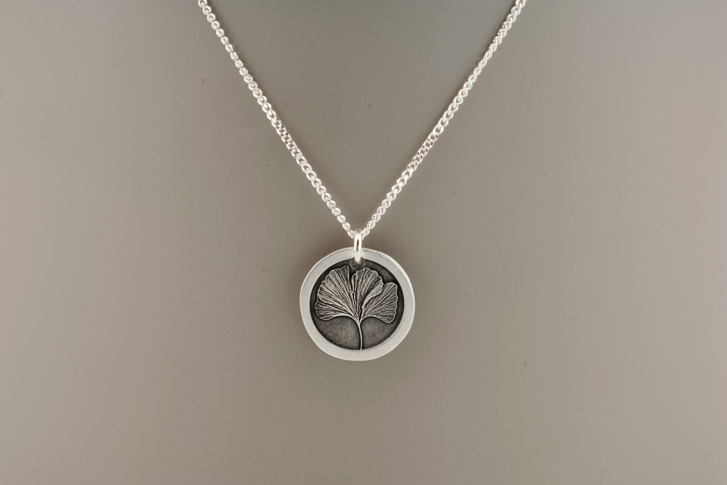Necklace, Engraved Ginkgo Necklace