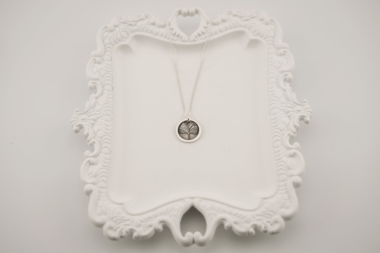 Necklace, Engraved Ginkgo Necklace