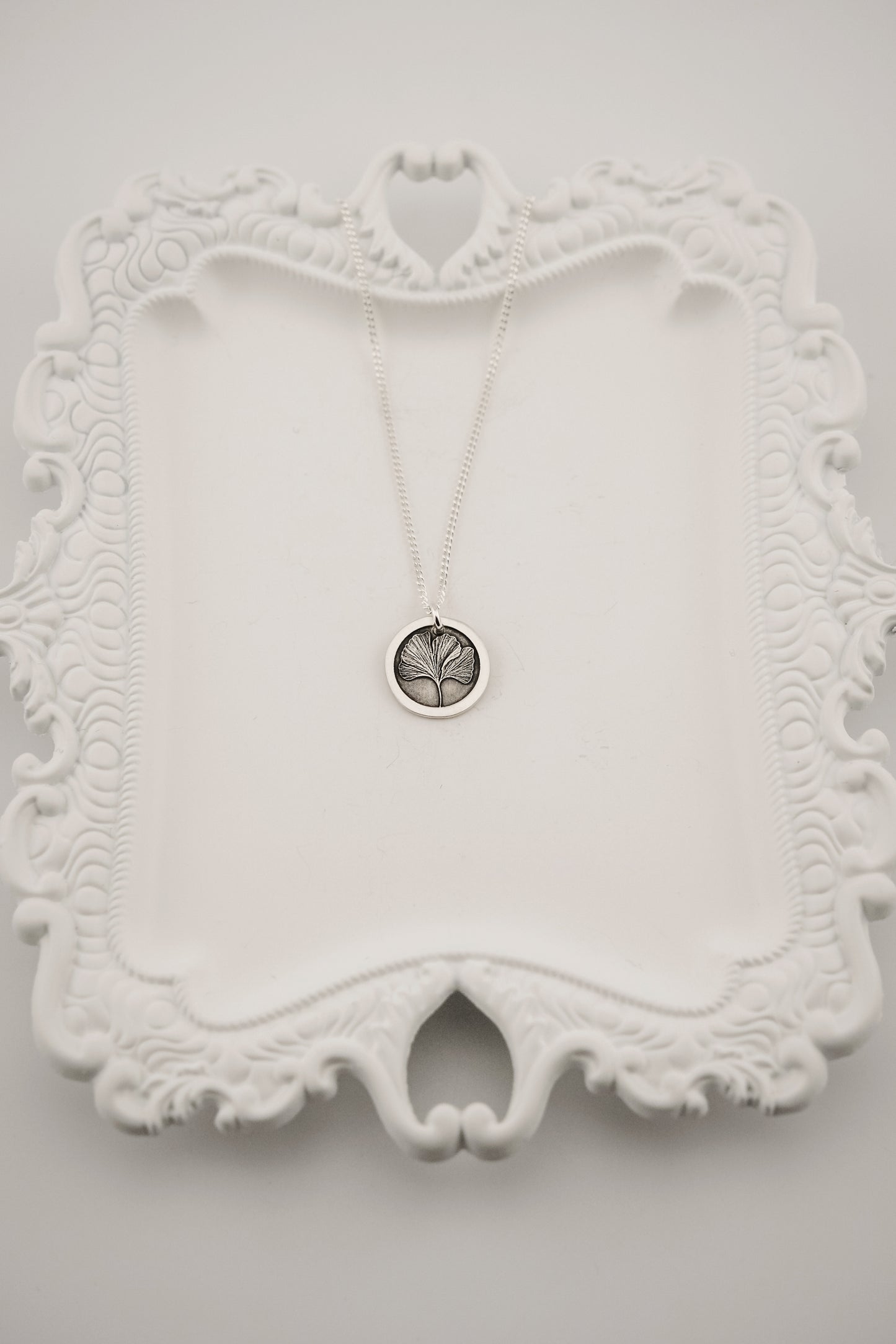 Necklace, Engraved Ginkgo Necklace