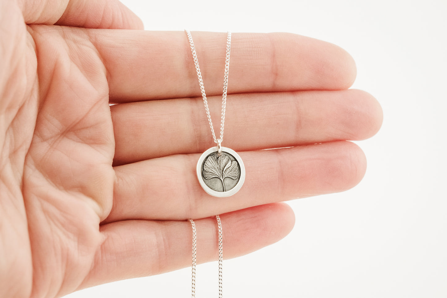Necklace, Engraved Ginkgo Necklace