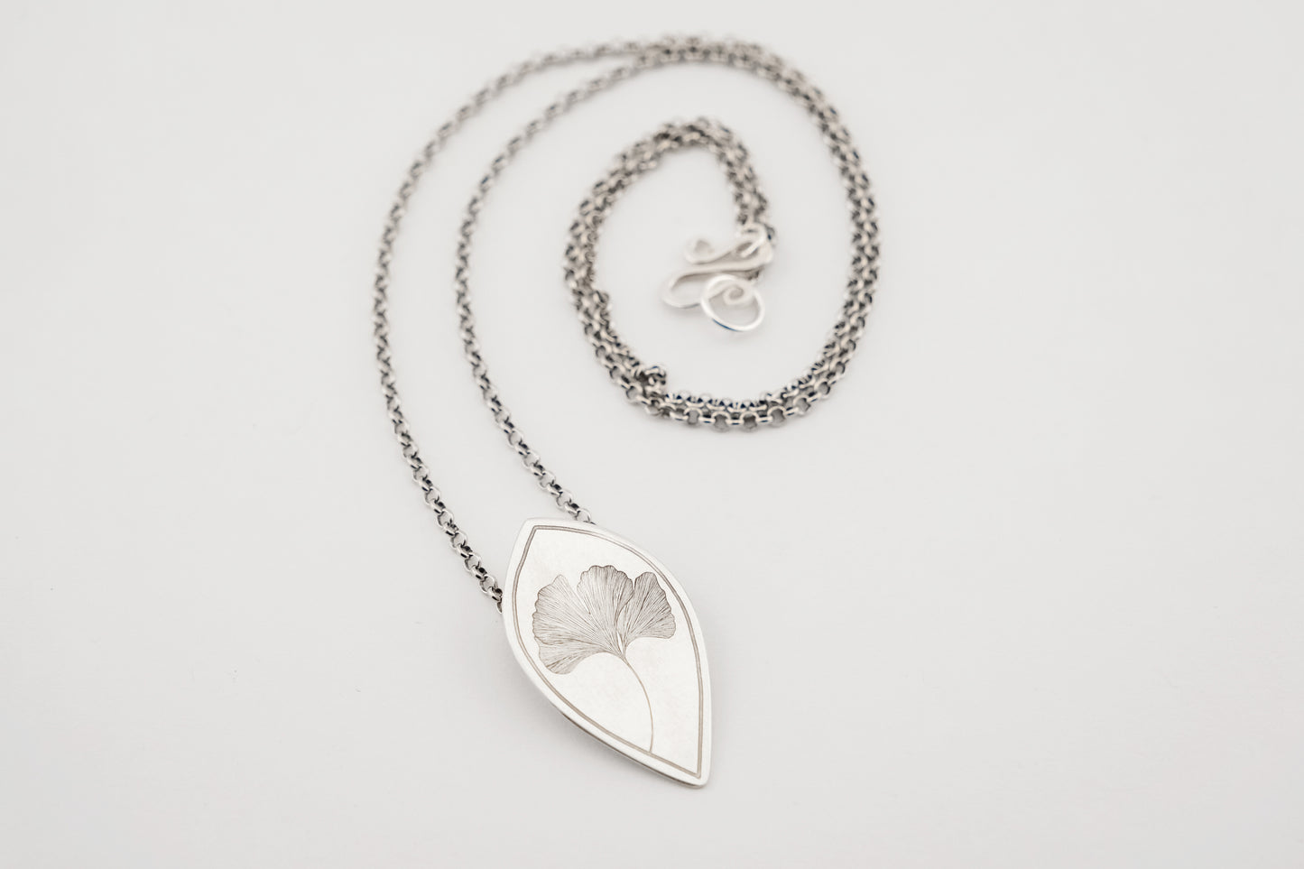 Necklace, Engraved "Ginkgo" Necklace with hidden bail