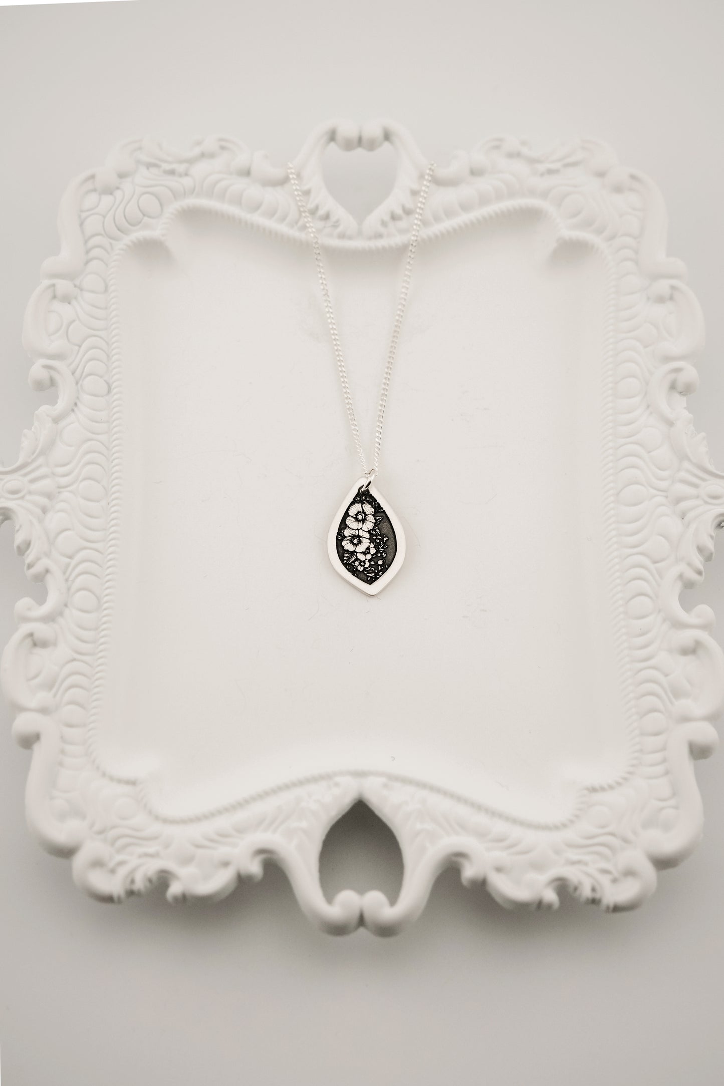 Necklace, Engraved Gothic Floral Vine Necklace