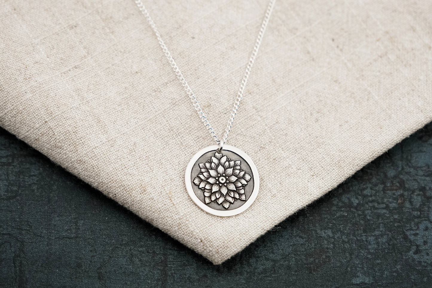 Necklace, Engraved Gothic Flower Necklace