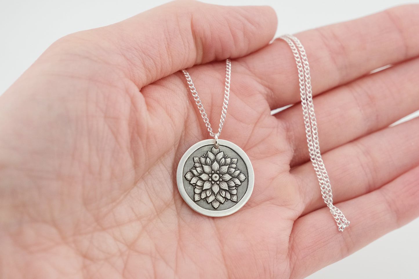 Necklace, Engraved Gothic Flower Necklace