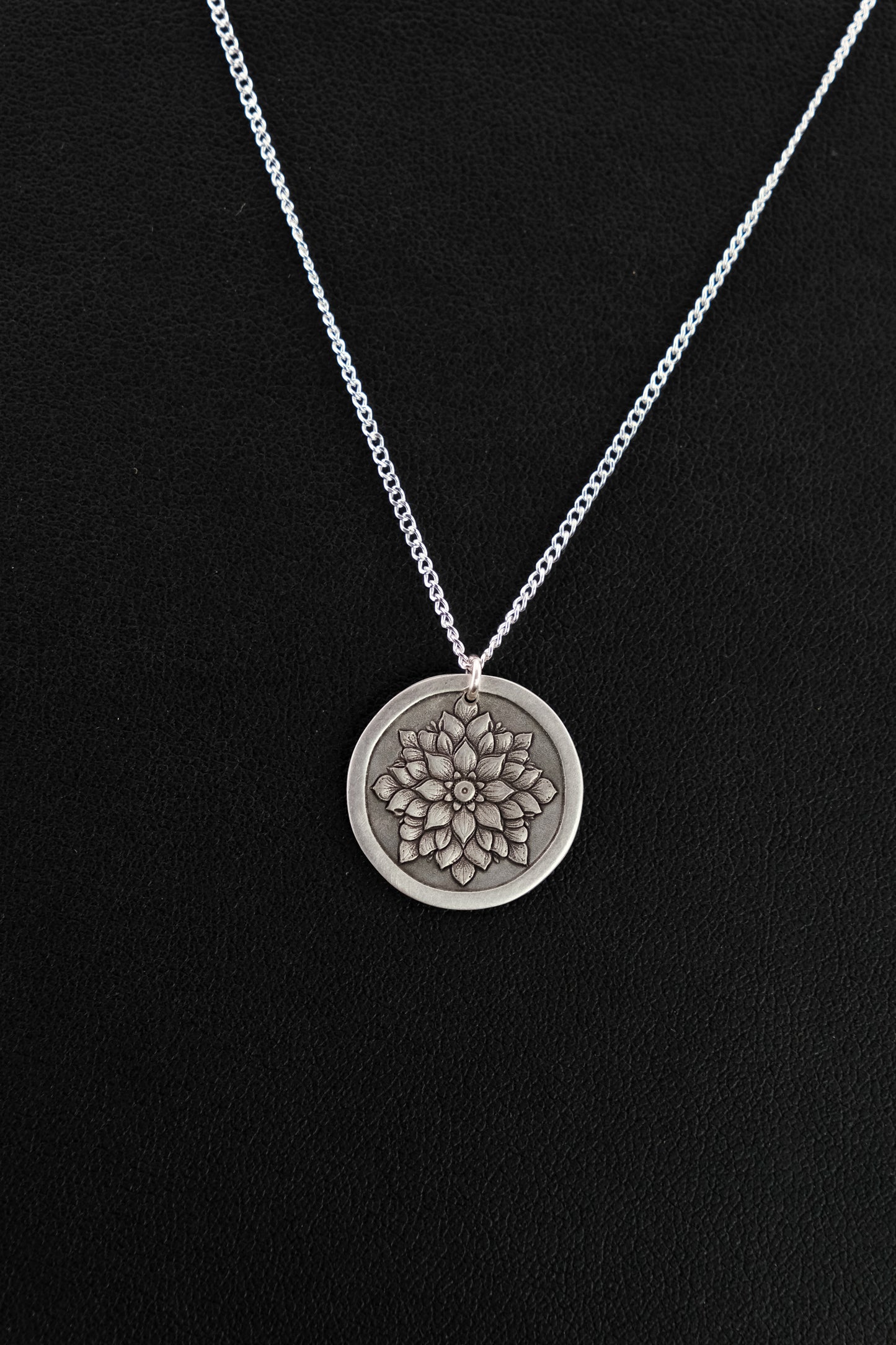 Necklace, Engraved Gothic Flower Necklace