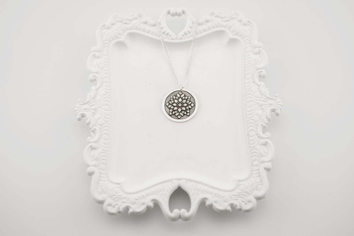 Necklace, Engraved Gothic Flower Necklace