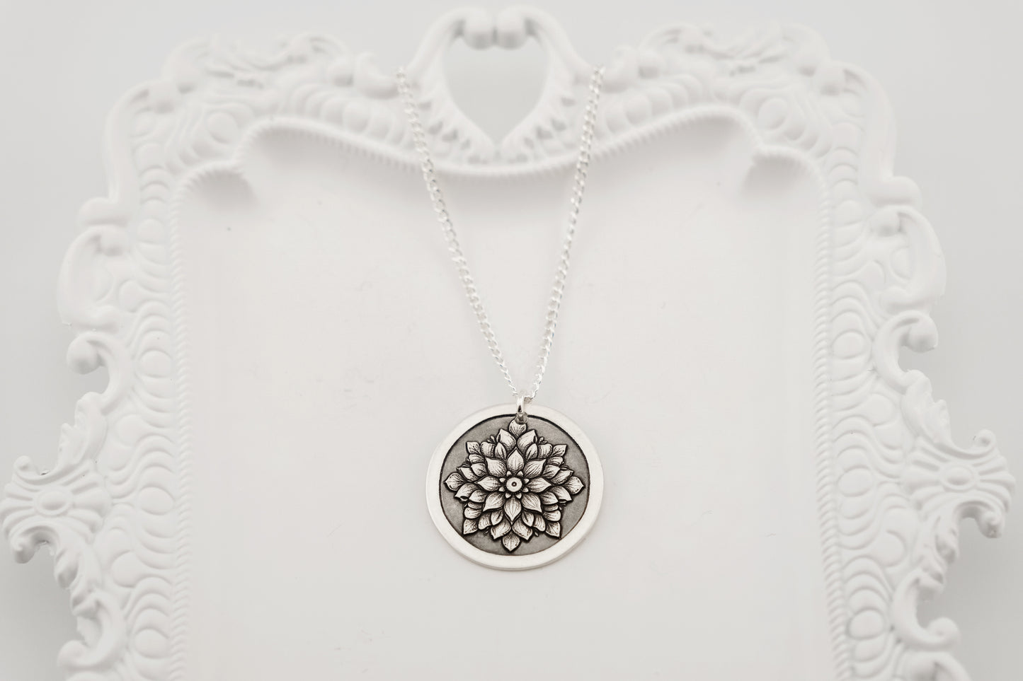 Necklace, Engraved Gothic Flower Necklace