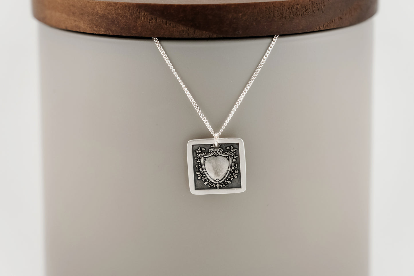 Necklace, Engraved Gothic Shield Necklace