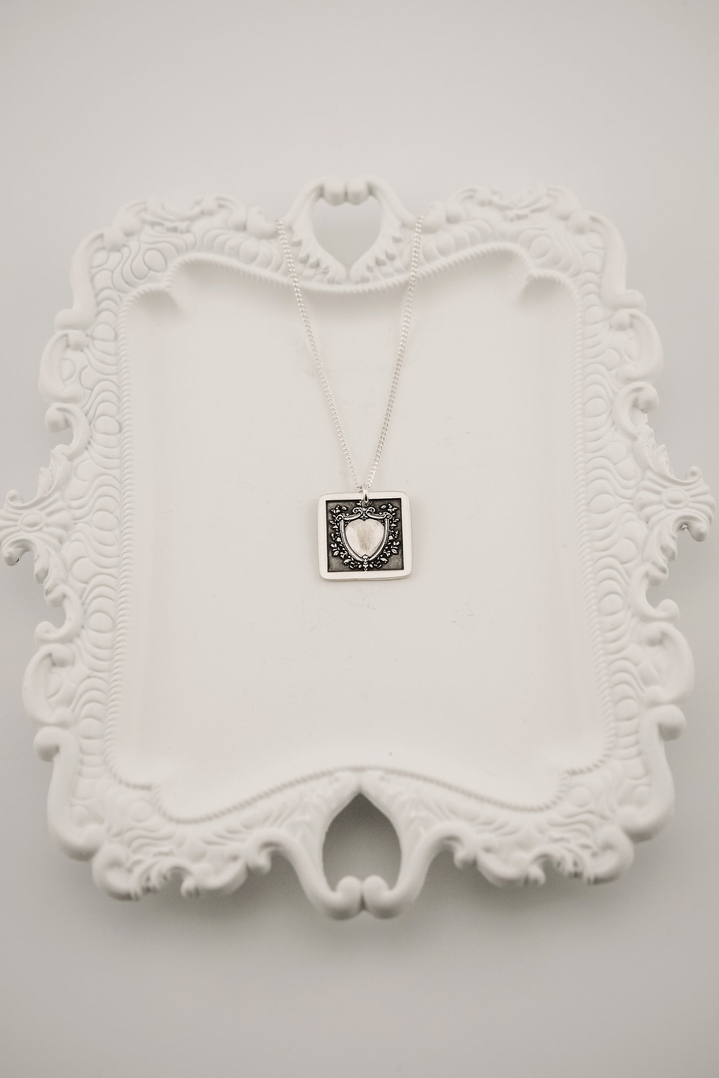 Necklace, Engraved Gothic Shield Necklace