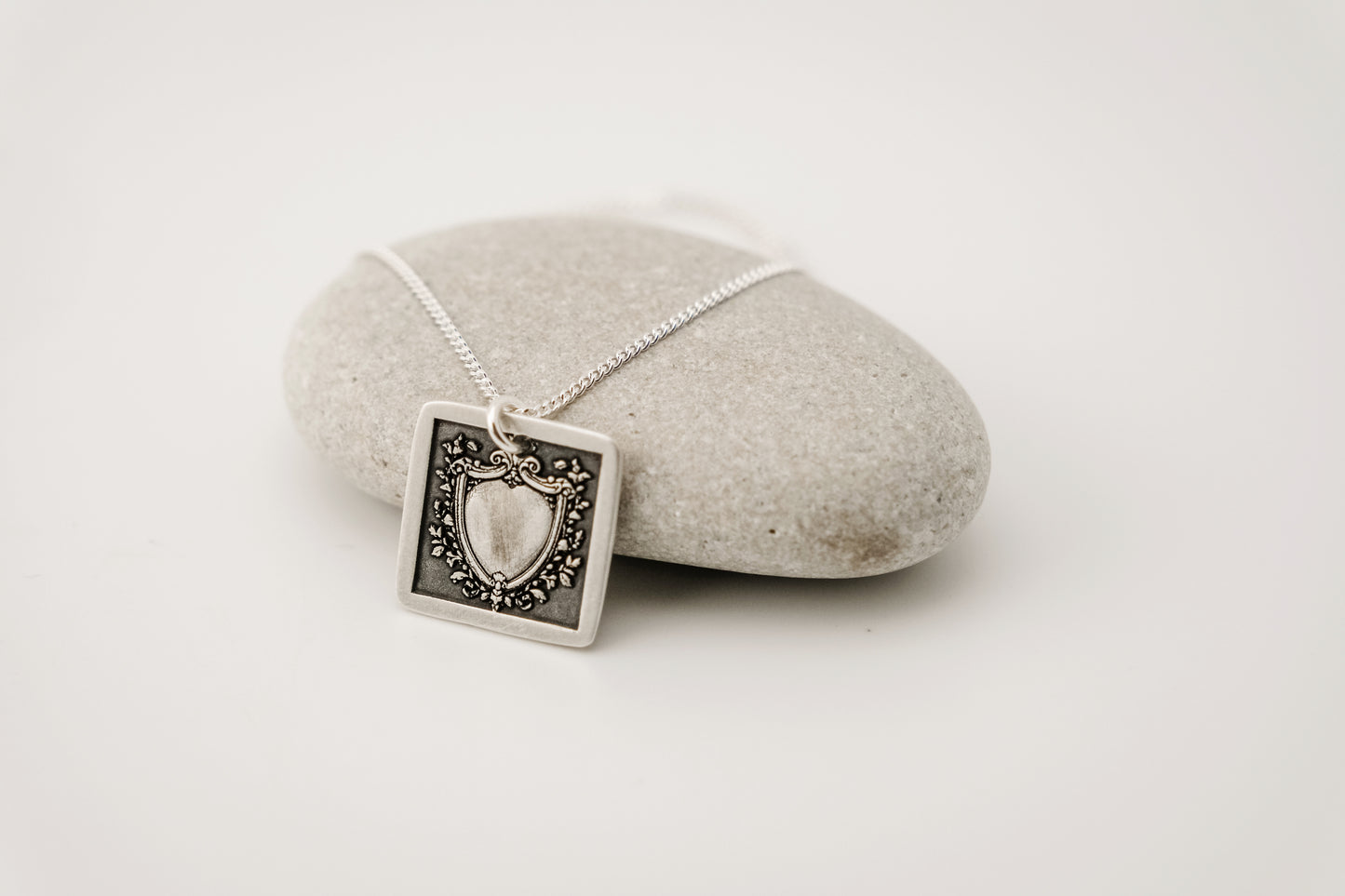 Necklace, Engraved Gothic Shield Necklace