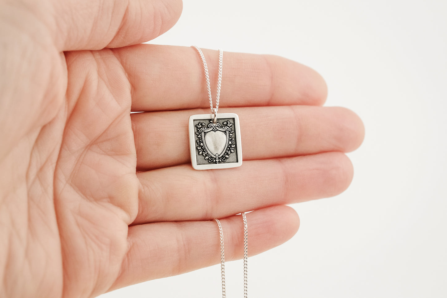 Necklace, Engraved Gothic Shield Necklace
