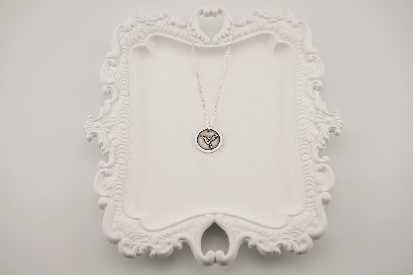 Necklace, Engraved Hummingbird Necklace