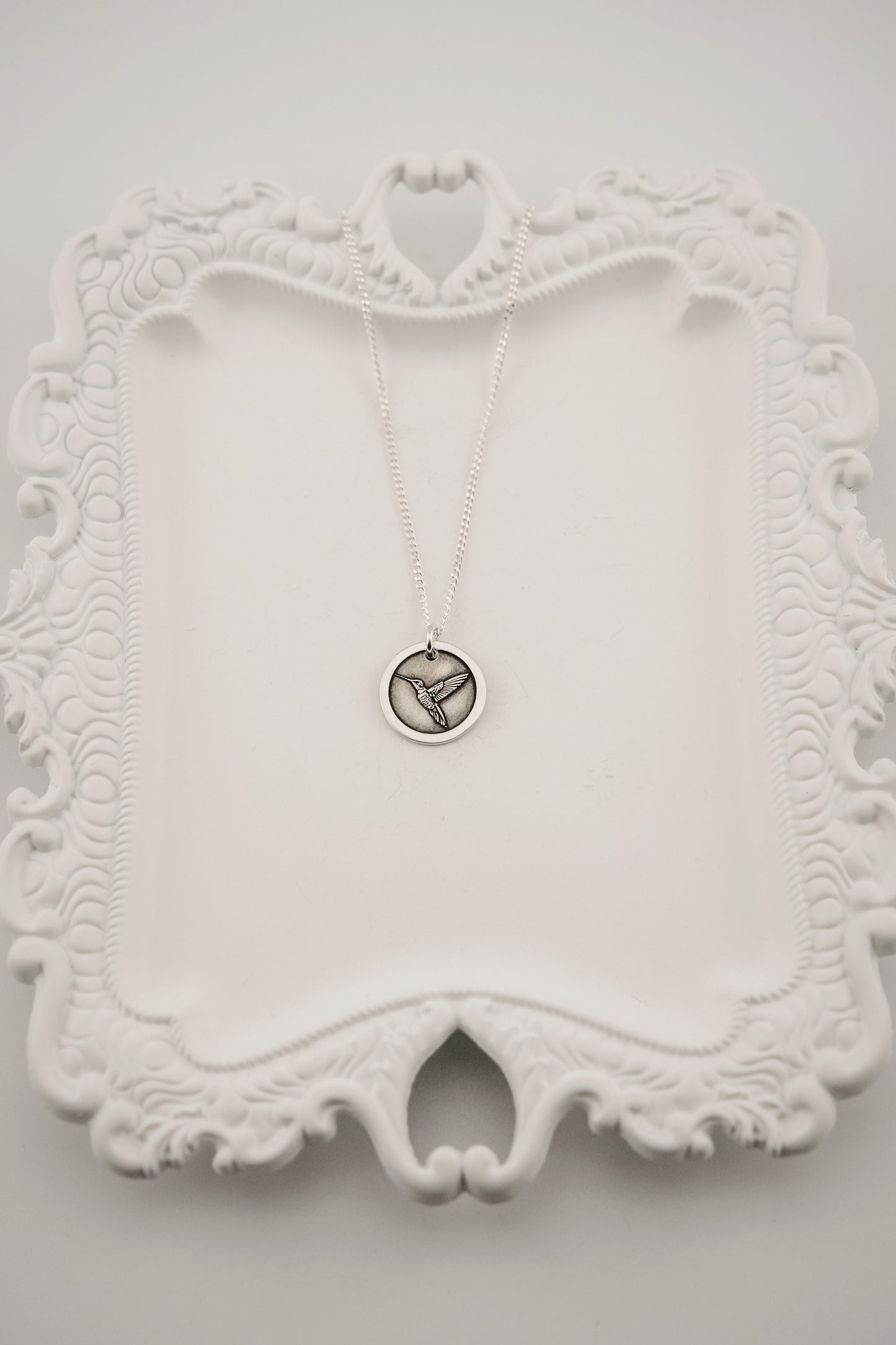Necklace, Engraved Hummingbird Necklace