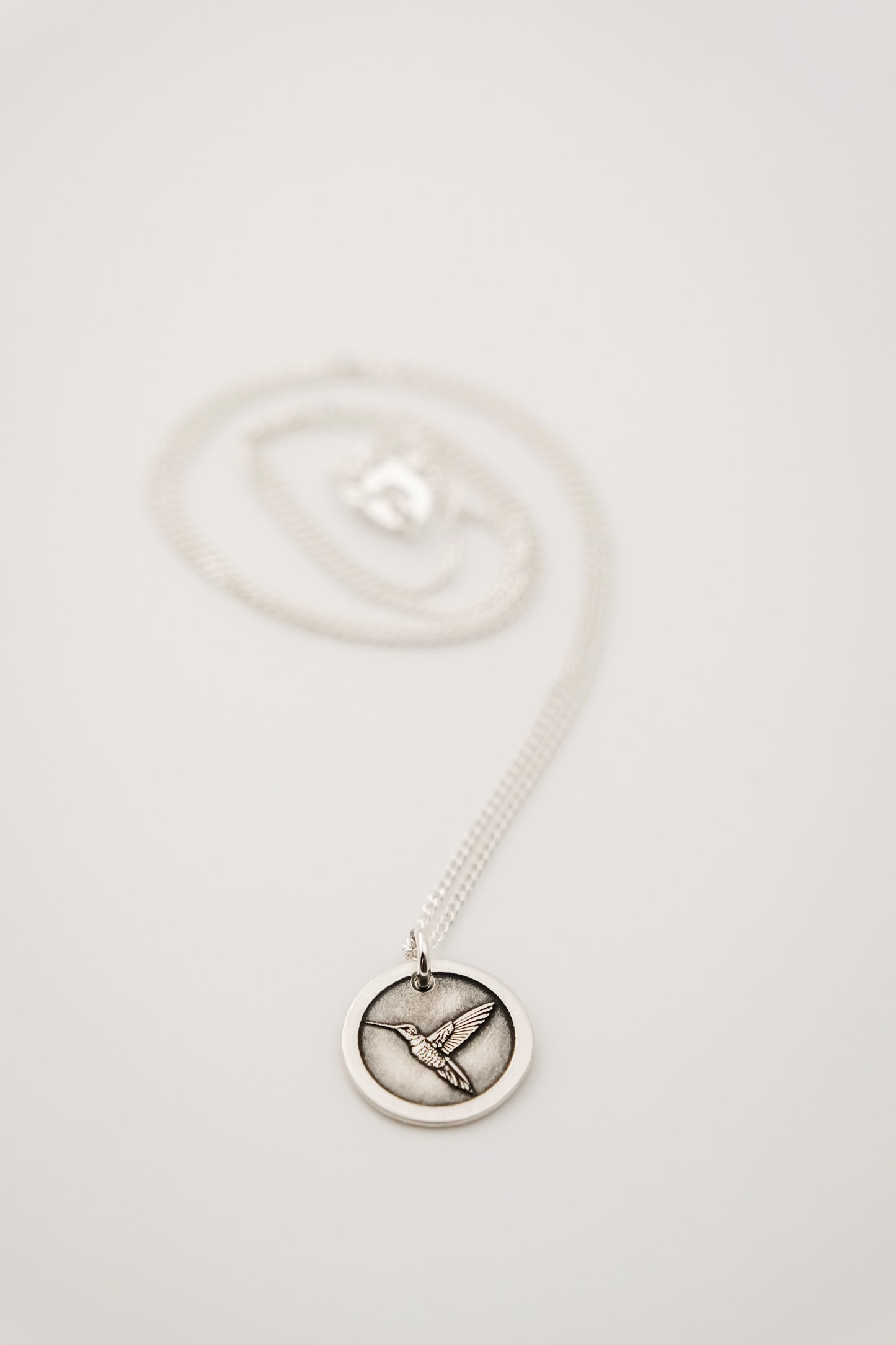 Necklace, Engraved Hummingbird Necklace