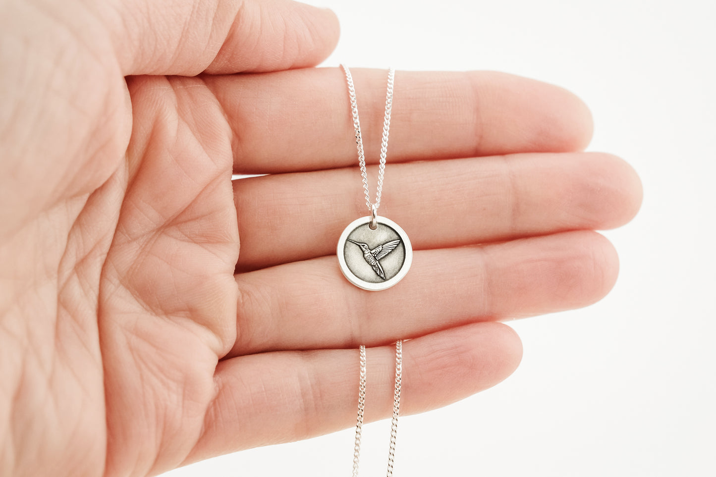Necklace, Engraved Hummingbird Necklace