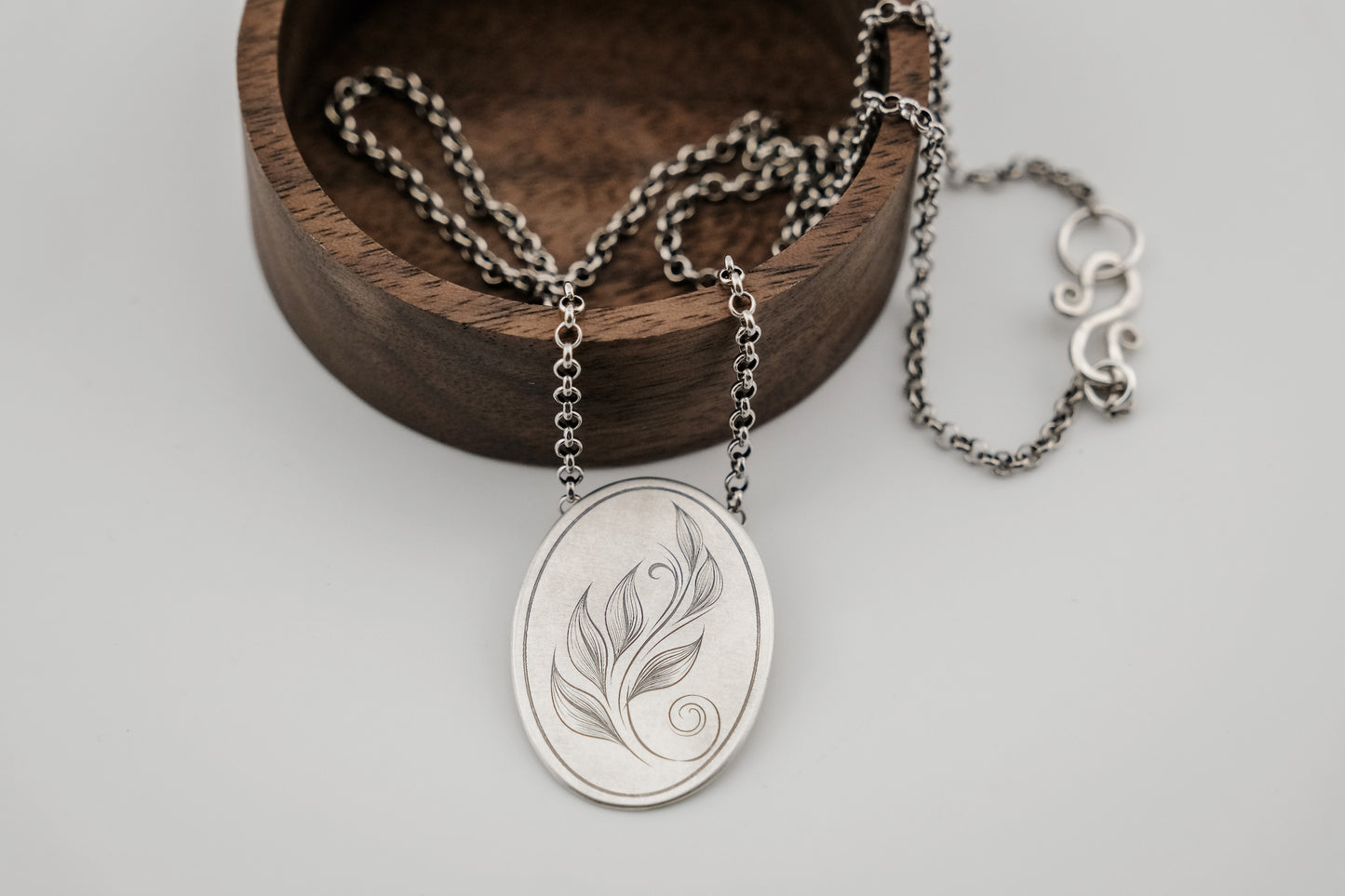 Necklace, Engraved "Leaf Art 1" Necklace with hidden bail