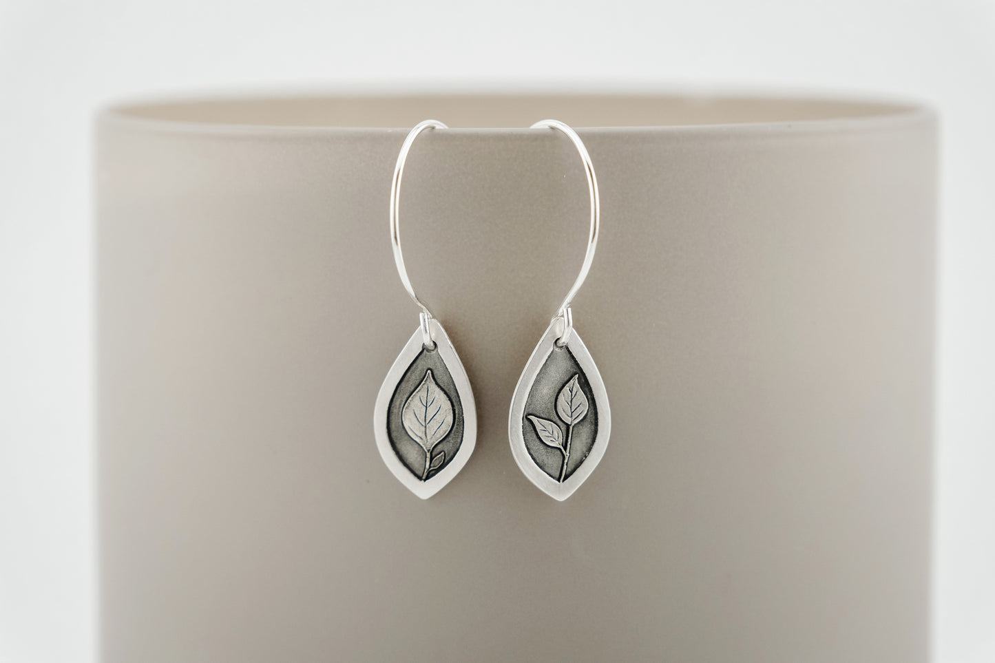 Earrings, Engraved Leaf Earrings