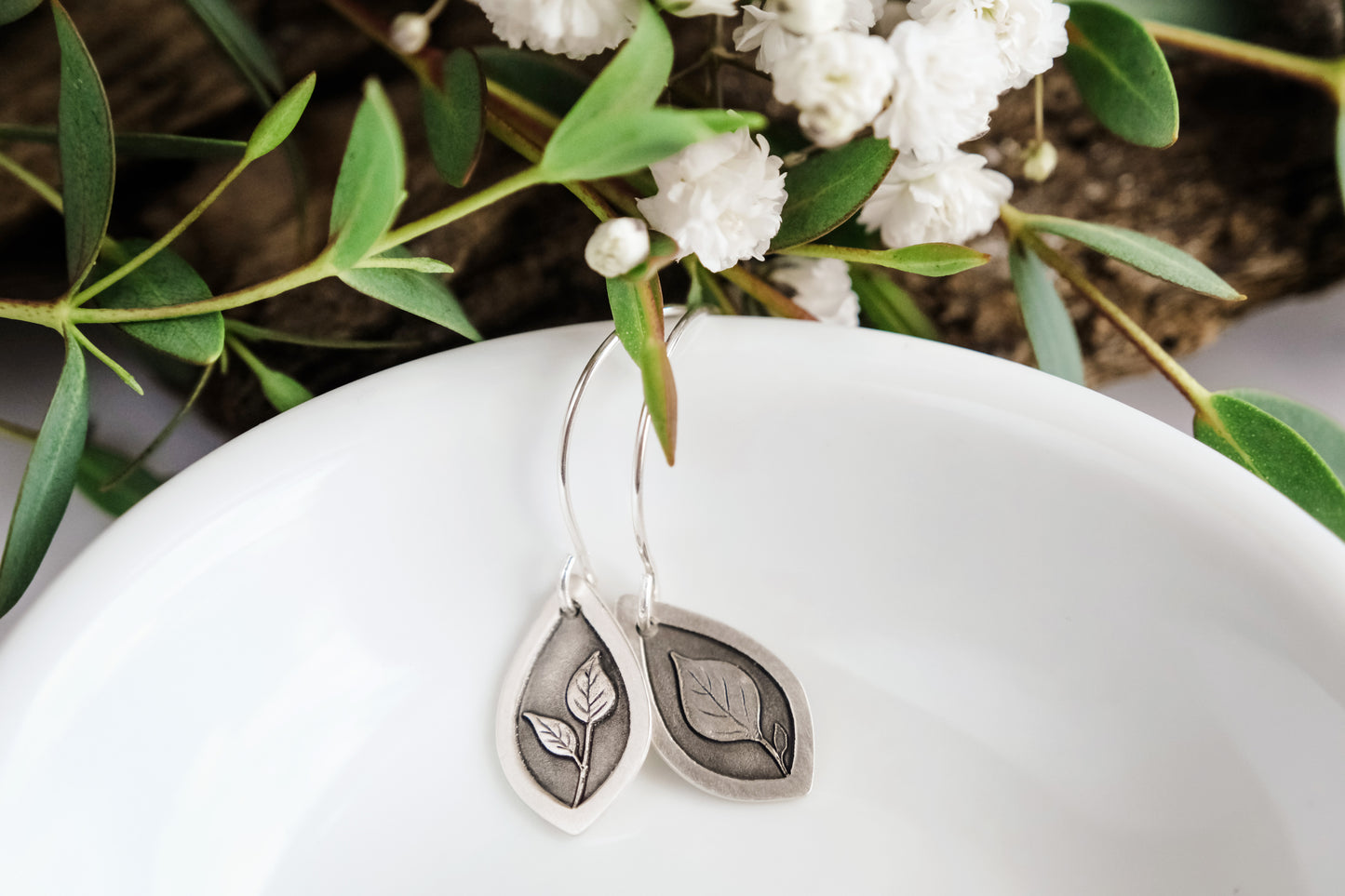 Earrings, Engraved Leaf Earrings