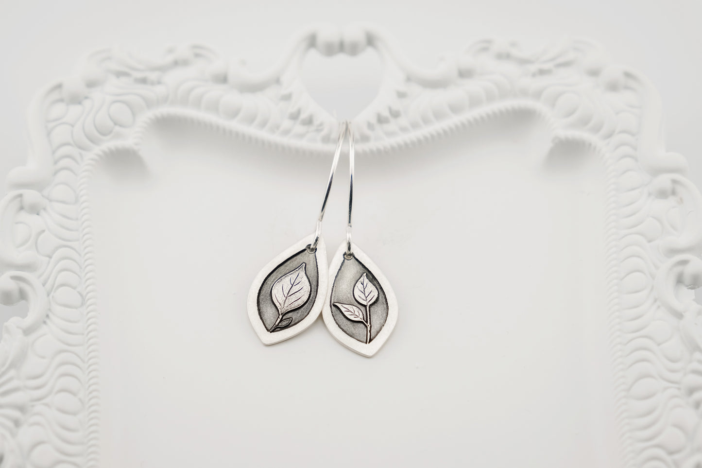 Earrings, Engraved Leaf Earrings