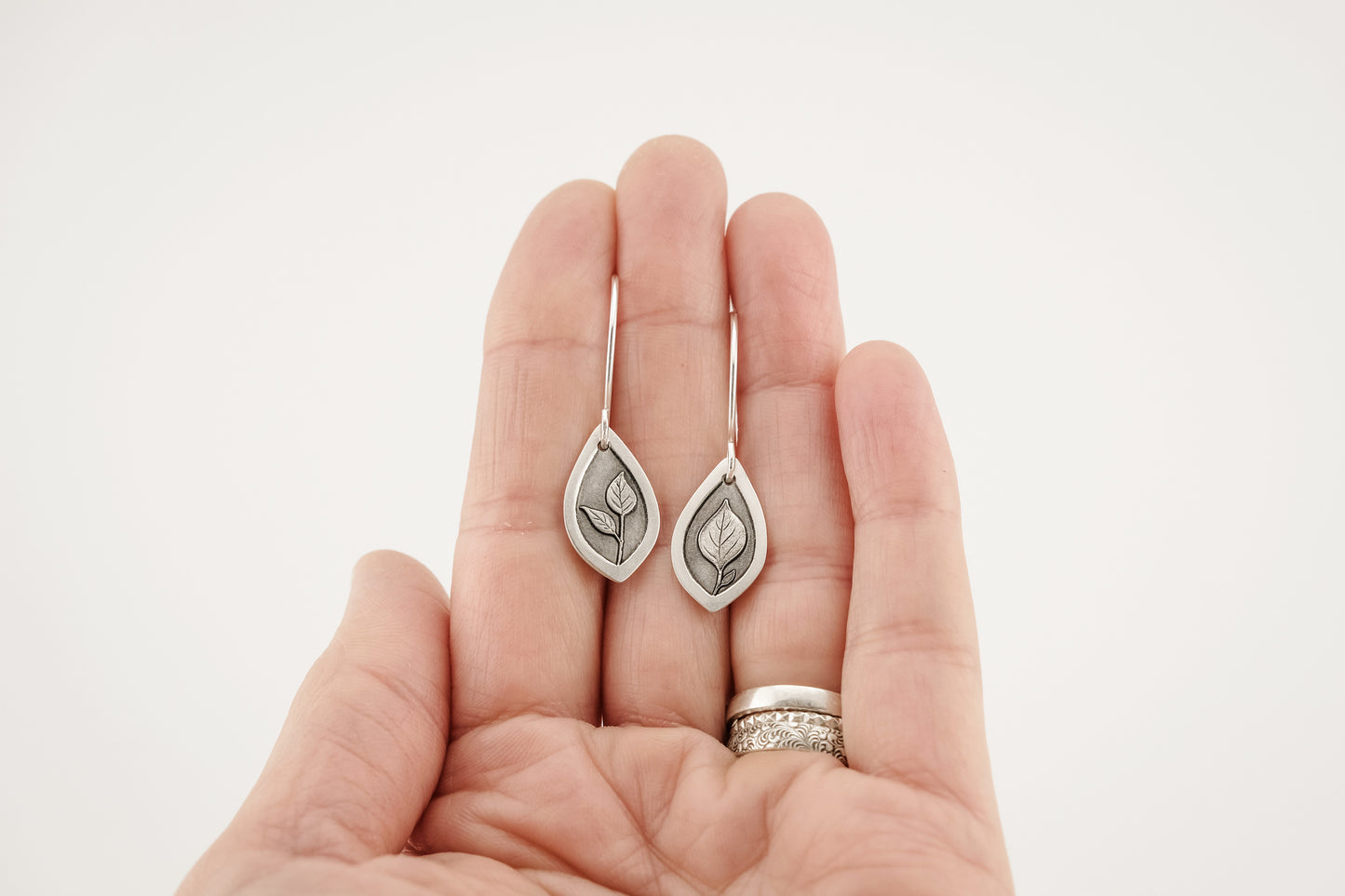 Earrings, Engraved Leaf Earrings