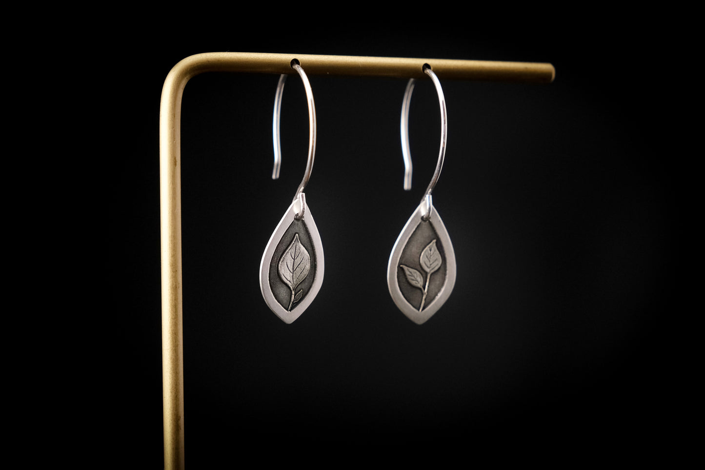 Earrings, Engraved Leaf Earrings