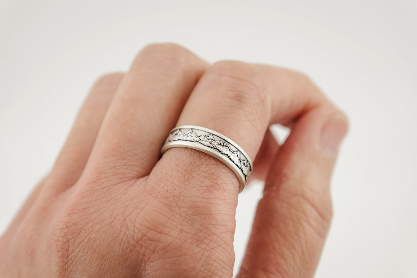 Ring, Engraved "Mountains" Sterling Silver Ring