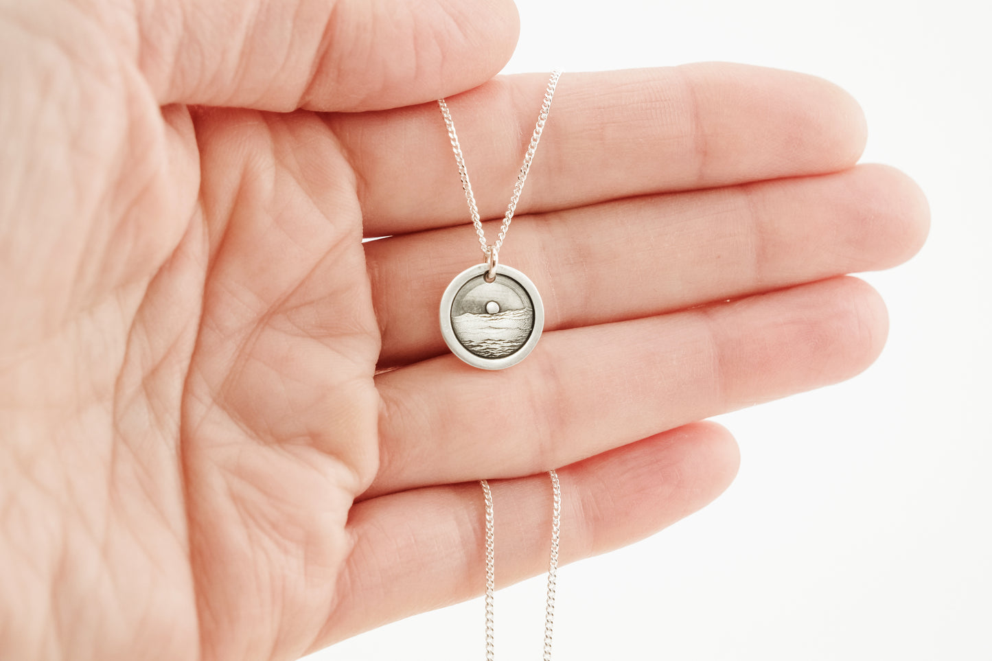 Necklace, Engraved Ocean Sunset Necklace