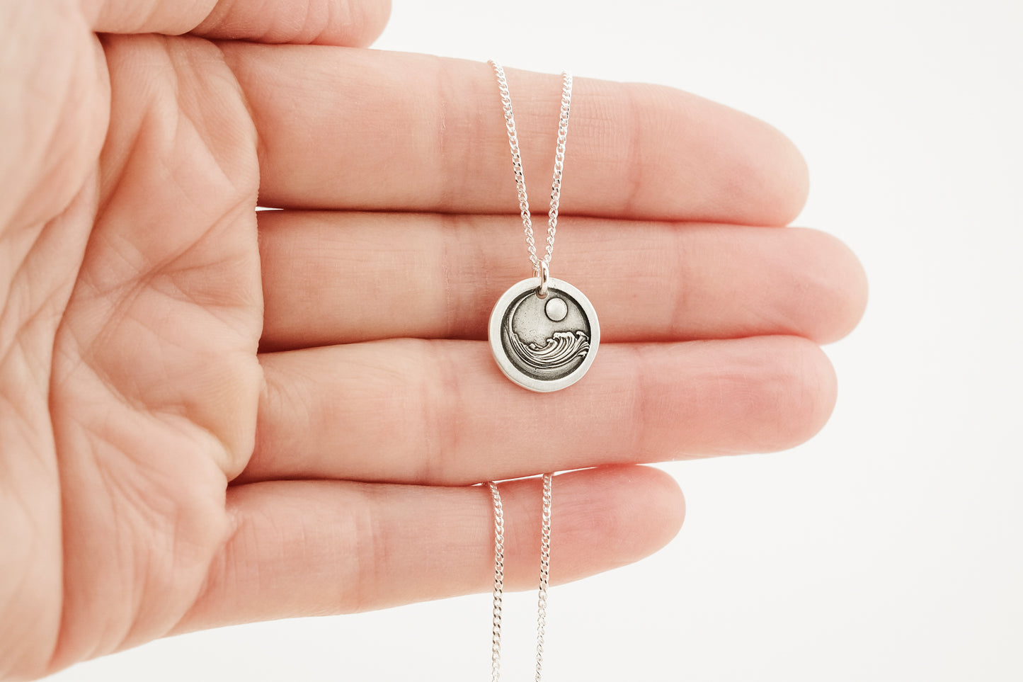 Necklace, Engraved Ocean Wave Necklace