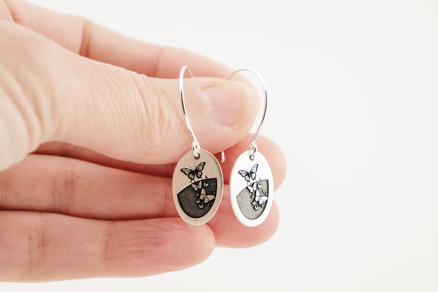 Earrings, Engraved Oval Butterfly Earrings