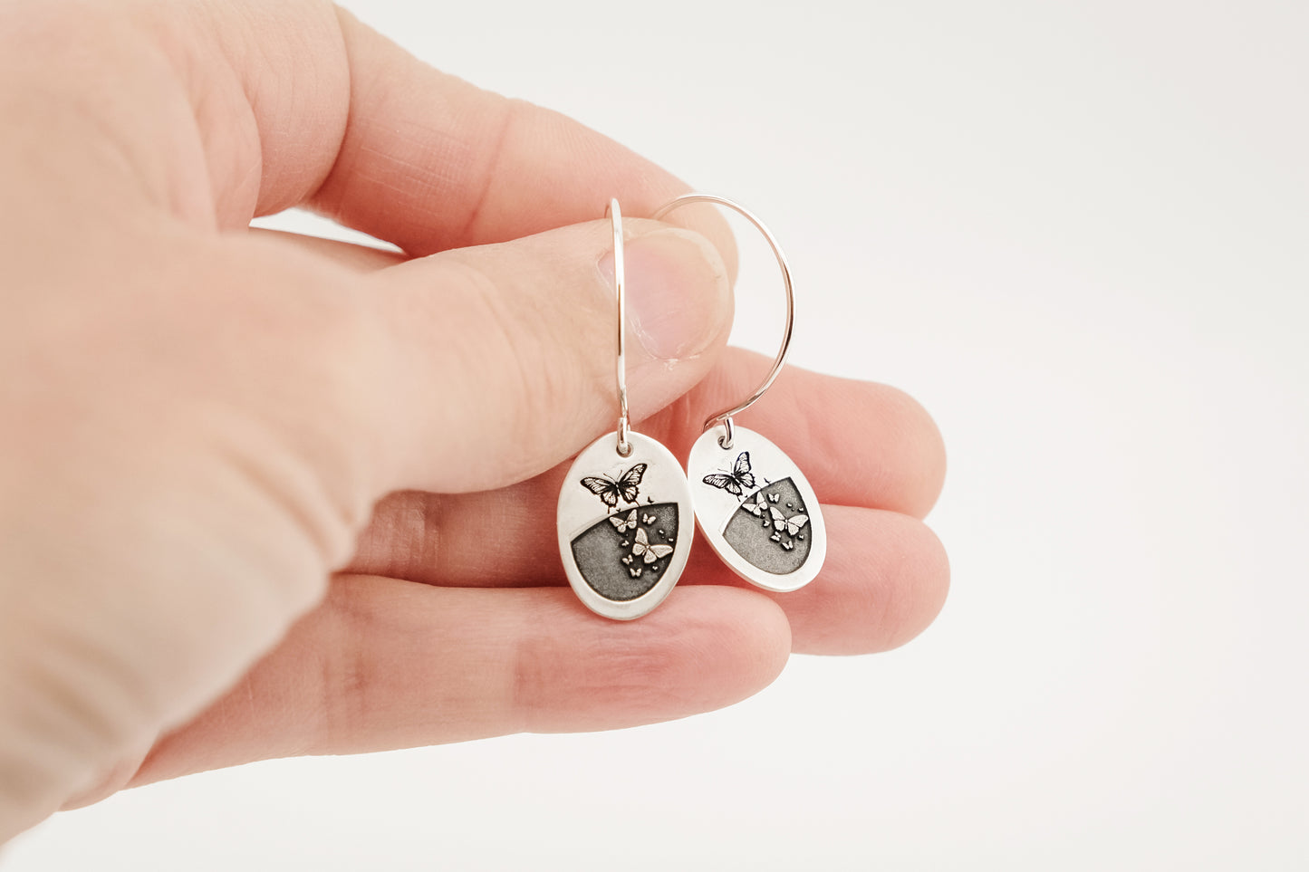 Earrings, Engraved Oval Butterfly Earrings