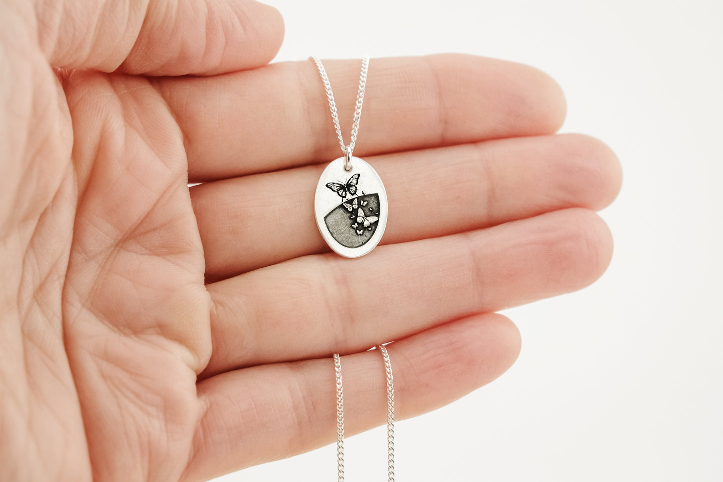 Necklace, Engraved Oval Butterfly Necklace
