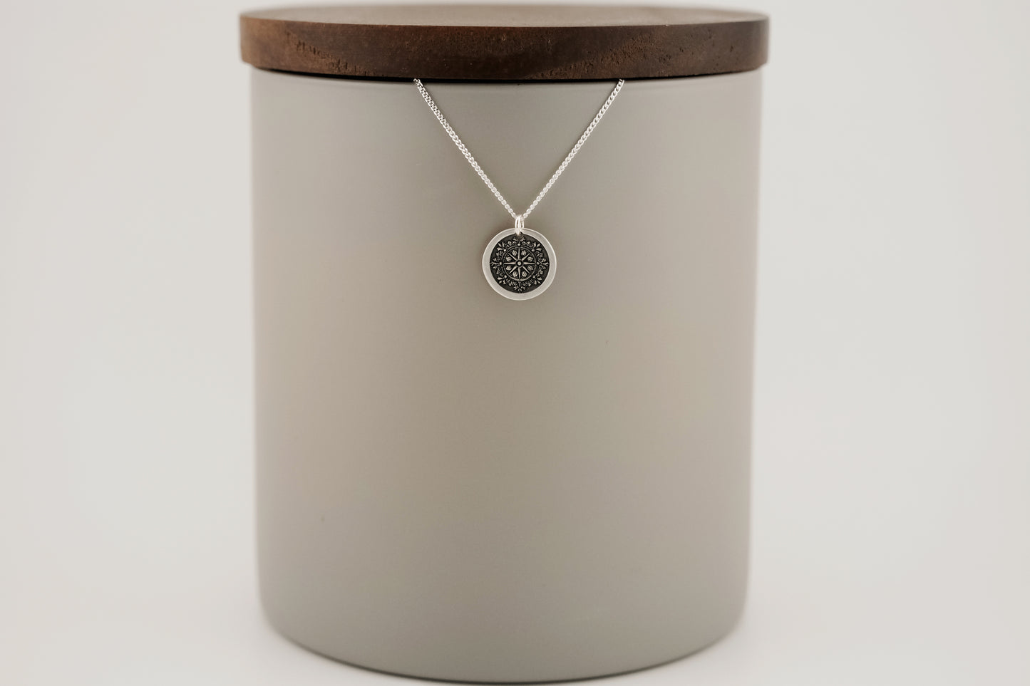 Necklace, Engraved Round Compass Necklace
