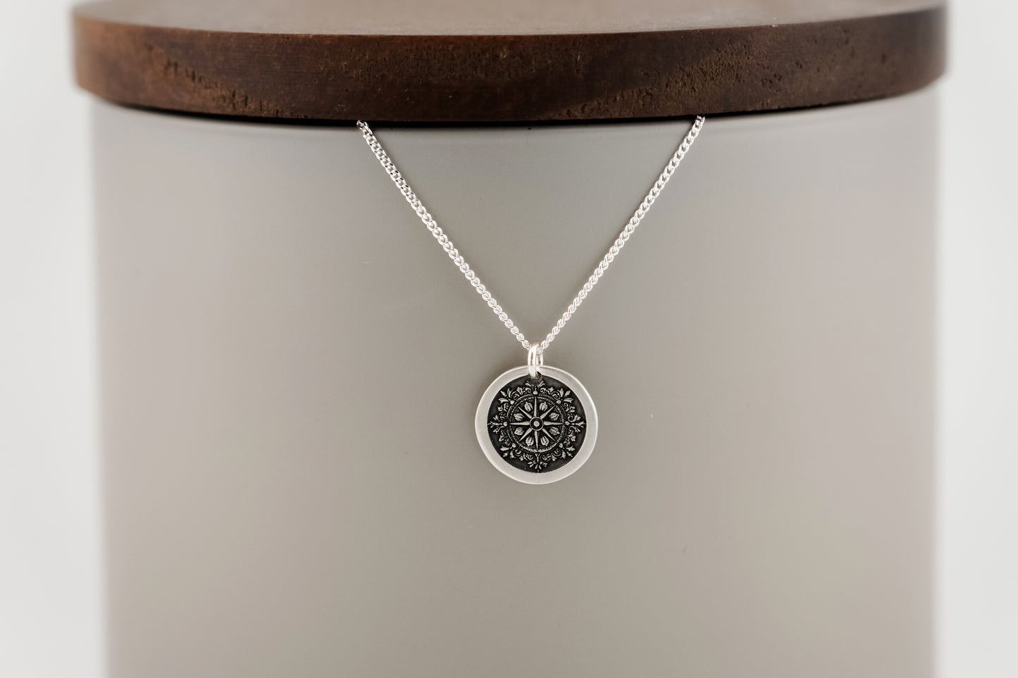 Necklace, Engraved Round Compass Necklace